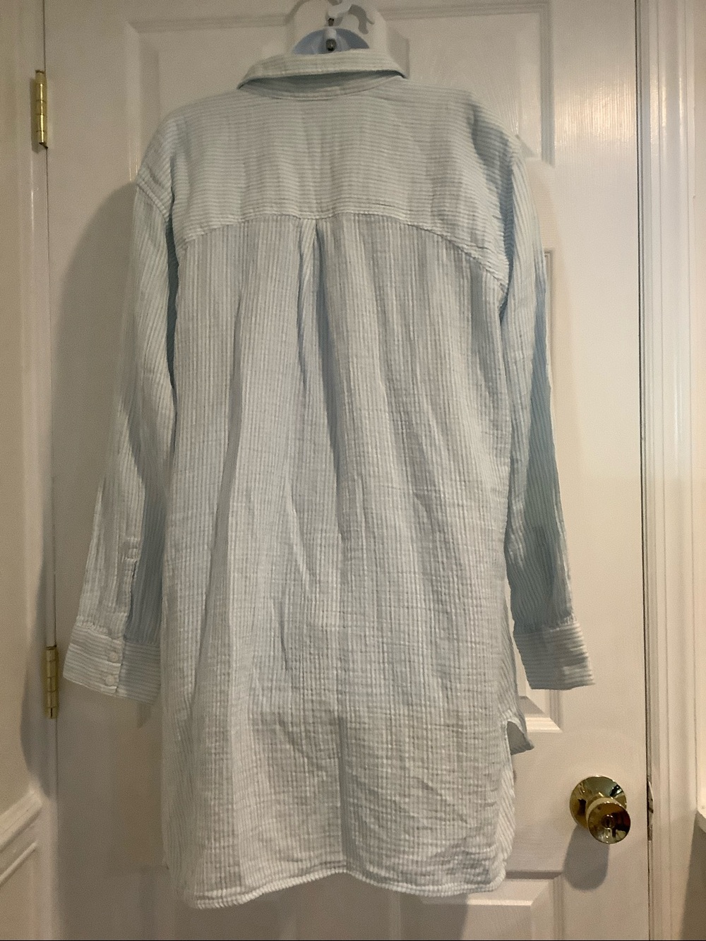 L.L.BEAN Womens Blue/White 100% Cotton Seersucker Coastal Beach Dress CoverUp XL - Picture 5 of 9